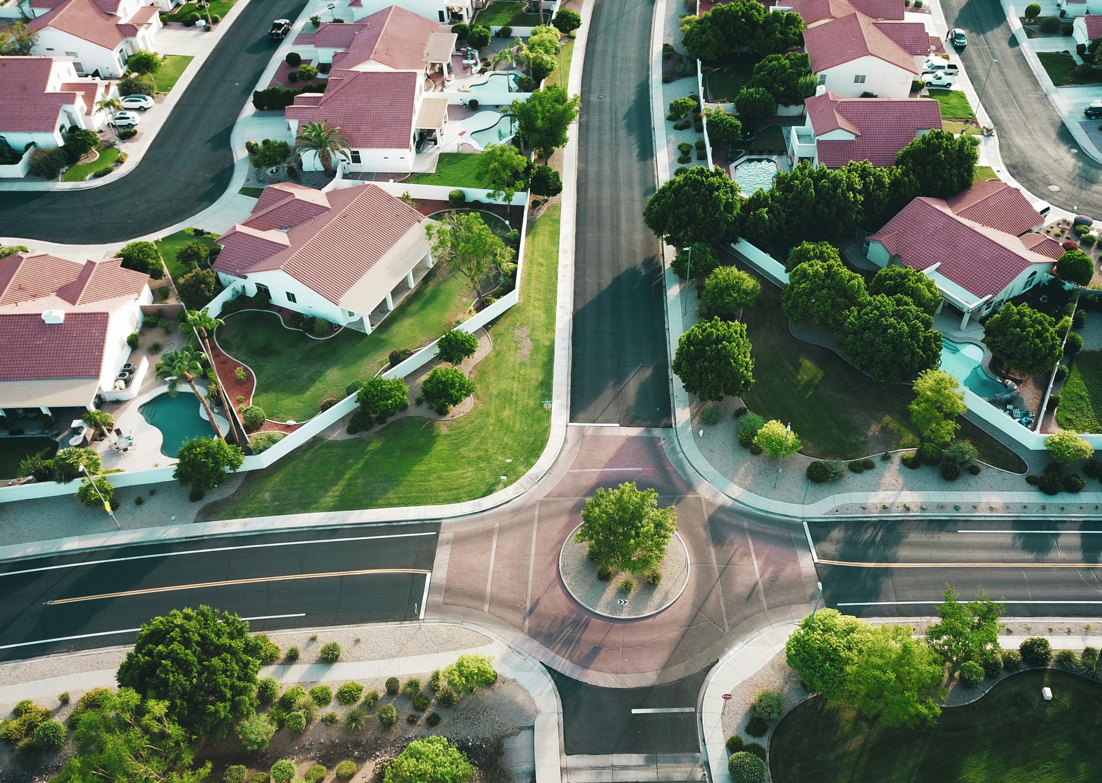 Aerial view of residential neighborhood